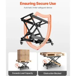 VEVOR Electric Lift Table, 330 lbs Capacity Single Scissor Lift Table, 8 - 28 in Height Adjustable Lifting Platform, Coffee Table lift with 4 Wheels, for Material Handling and Transportation, Black