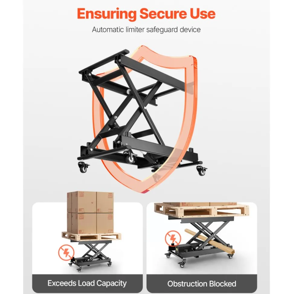 VEVOR Electric Lift Table, 330 lbs Capacity Single Scissor Lift Table, 8 - 28 in Height Adjustable Lifting Platform, Coffee Table lift with 4 Wheels, for Material Handling and Transportation, Black
