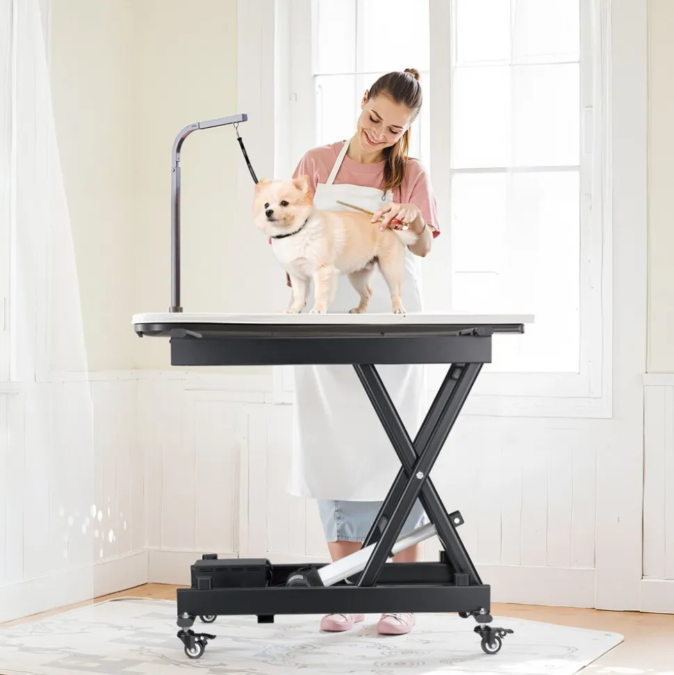 VEVOR Electric Lift Table, 330 lbs Capacity Single Scissor Lift Table, 8 - 28 in Height Adjustable Lifting Platform, Coffee Table lift with 4 Wheels, for Material Handling and Transportation, Black