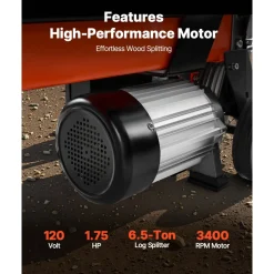 VEVOR Electric Log Splitter, 6.5 Tons Electric Wood Splitter, 1500W 15 Amp Motor, Portable Firewood Splitting Machine with 6