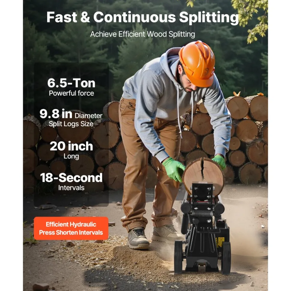 VEVOR Electric Log Splitter, 6.5 Tons Electric Wood Splitter, 1500W 15 Amp Motor, Portable Firewood Splitting Machine with 6" Wheels, Wood Splitters for Forestry Harvesting, Efficient & Secure