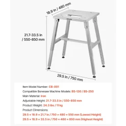 VEVOR Electric Meat Bandsaw Stand, Floor Stand with Adjustable Height, Stable H-Shaped Frame, Anti-Slip Foot Pads, for Our Bone Saw Machine, Compatible with Models BS-130 & BS-250