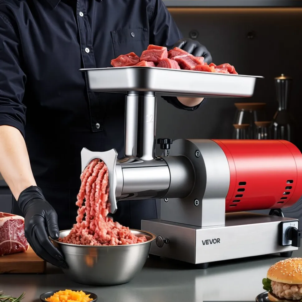 VEVOR Electric Meat Grinder, 661 Lbs/Hour800 W Meat Grinder Machine, 1.5 HP Electric Meat Mincer with 2 Grinding Plates, Sausage Kit Set Meat Grinder Heavy Duty, Home Kitchen & Commercial Use Red