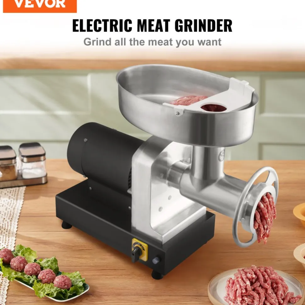 VEVOR Electric Meat Grinder, 992 Lb/H Capacity, 1100W (4600W MAX) Industrial Meat Mincer with 2 Blade, 3 Grinding Plates, Sausage Maker & Kubbe Kit Carbon Steel Commercial Meat Grinder, ETL Listed