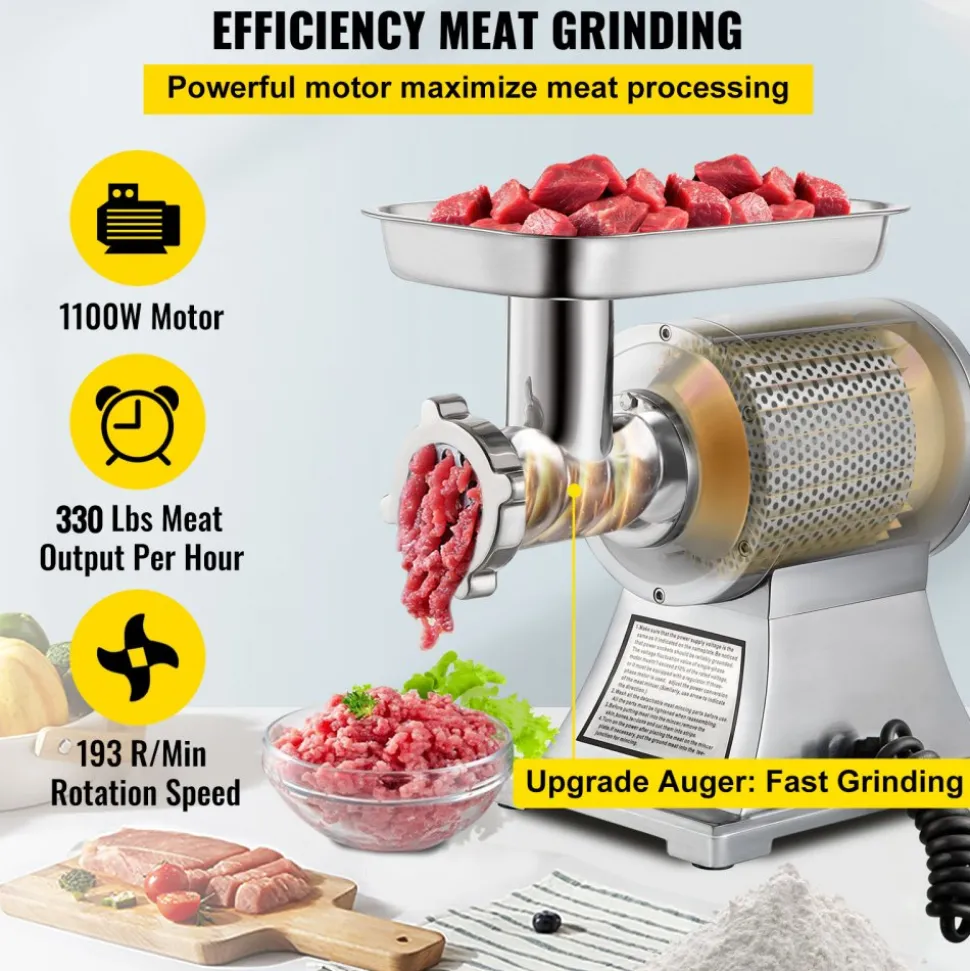 VEVOR Electric Meat Mincer, 1100W 330LBS/H Capacity Meat Grinder Machine, Stainless Steel Meat Grinder Commercial Sausage Stuffer Maker for Home & Commercial Use