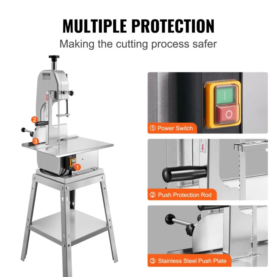 VEVOR Electric Meat Saw, 1800W Stainless Vertical Cutter, 19.1"x15" Workbench, 7.09" Cutting Thickness, Includes 5 Blades for Slicing Frozen Meat, Pork, Beef, and Ribs