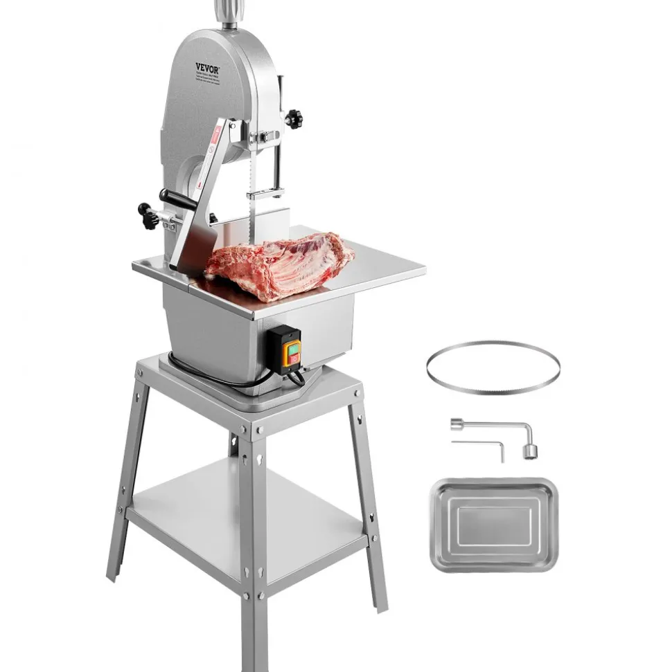 VEVOR Electric Meat Saw, 1800W Stainless Vertical Cutter, 19.1"x15" Workbench, 7.09" Cutting Thickness, Includes 5 Blades for Slicing Frozen Meat, Pork, Beef, and Ribs