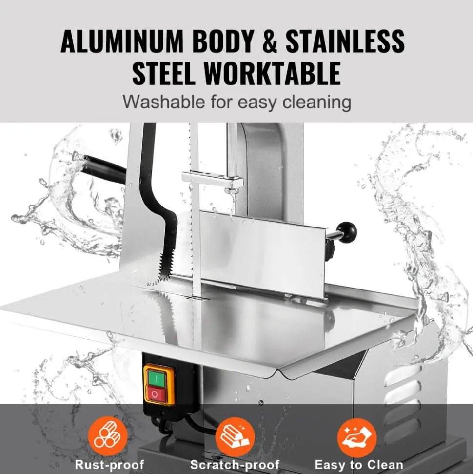 VEVOR Electric Meat Saw, 1800W Stainless Vertical Cutter, 19.1"x15" Workbench, 7.09" Cutting Thickness, Includes 5 Blades for Slicing Frozen Meat, Pork, Beef, and Ribs