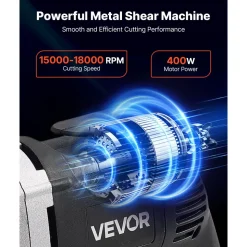 VEVOR Electric Metal Shear, 4.0-Amp Corded Sheet Metal Cutter with 360-Degree Swivel Head, Variable Speed, Continuous Cutting, Clean Cut for 18GA Galvanized Steel, 20 GA Stainless Steel, 2500 SPM