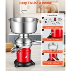 VEVOR Electric Milk Cream Separator, 60L/H Output 10500RPM Milk Cream Centrifugal Separator, 304 Stainless Steel Goat Cow Milk Skimmer Separating Machine with 4.5L Bowl Capacity (40W, 100-240V)