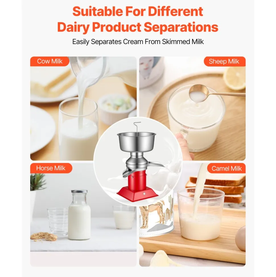 VEVOR Electric Milk Cream Separator, 60L/H Output 10500RPM Milk Cream Centrifugal Separator, 304 Stainless Steel Goat Cow Milk Skimmer Separating Machine with 4.5L Bowl Capacity (40W, 100-240V)