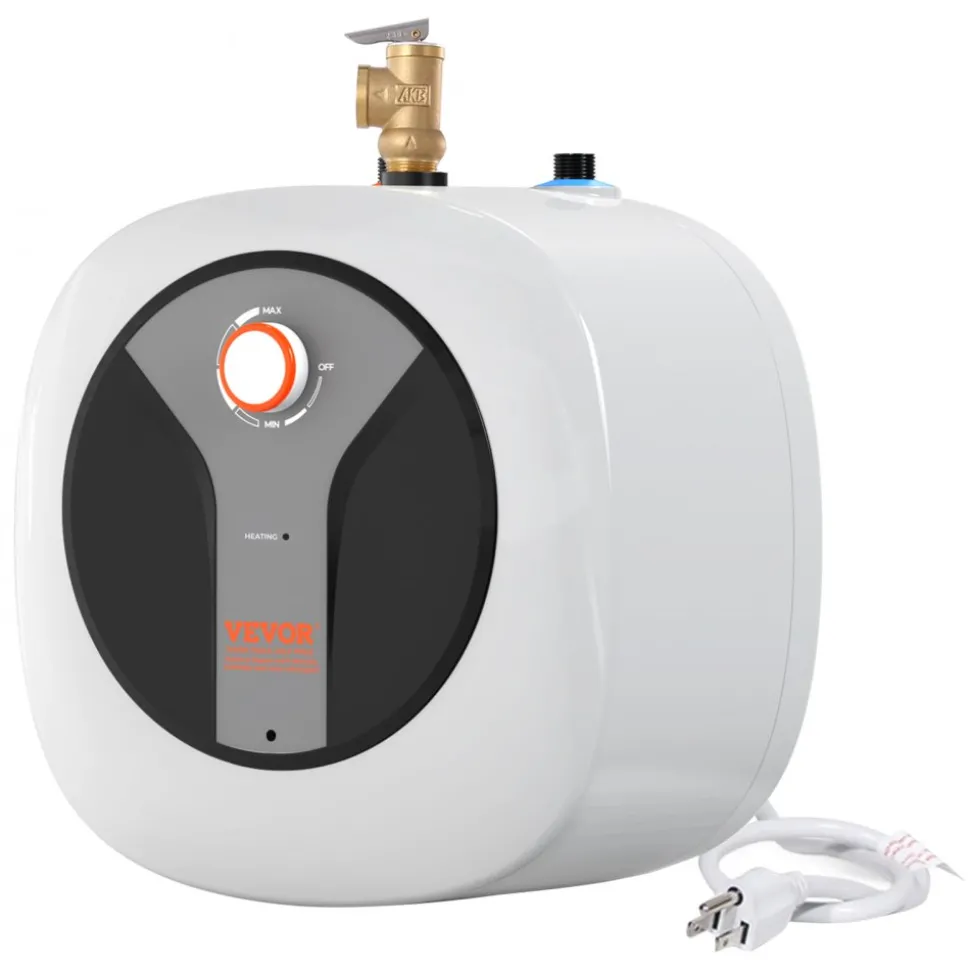 VEVOR Electric Mini-Tank Water Heater 2.5-Gallon Tank, 1440W Hot Water Boiler Storage, Safety Temperature Pressure Valve Easy Install, for Kichen Bathroom Restaurant, Shelf Wall Floor Mounted