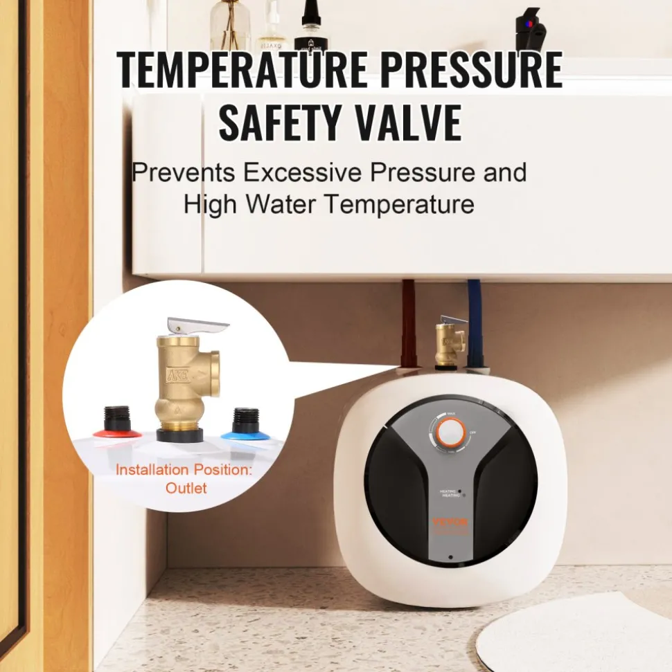 VEVOR Electric Mini-Tank Water Heater 2.5-Gallon Tank, 1440W Hot Water Boiler Storage, Safety Temperature Pressure Valve Easy Install, for Kichen Bathroom Restaurant, Shelf Wall Floor Mounted
