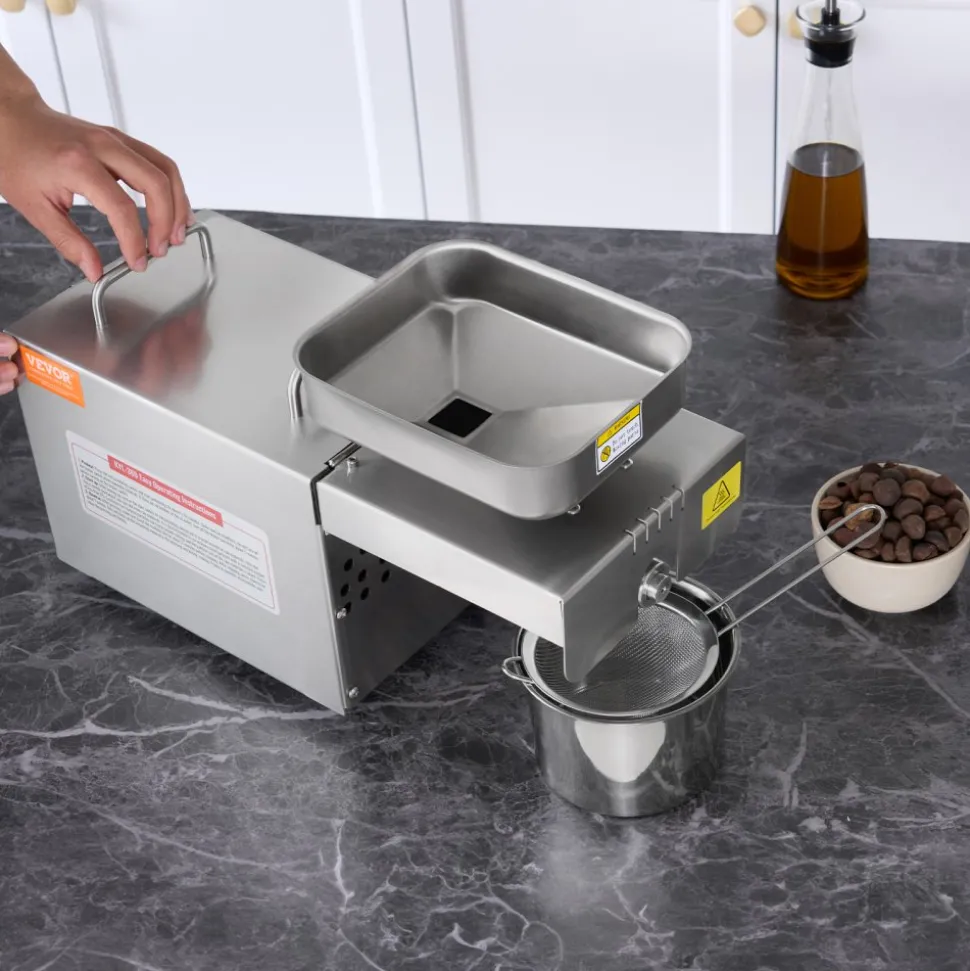 VEVOR Electric Oil Press Machine, 700W Stainless Steel Oil Extractor Machine, 140℃ / 284℉ Constant Temperature, Hot Press Oil Expeller for Pressing Peanuts, Sesame Seeds, Rapeseed, Tea Seeds