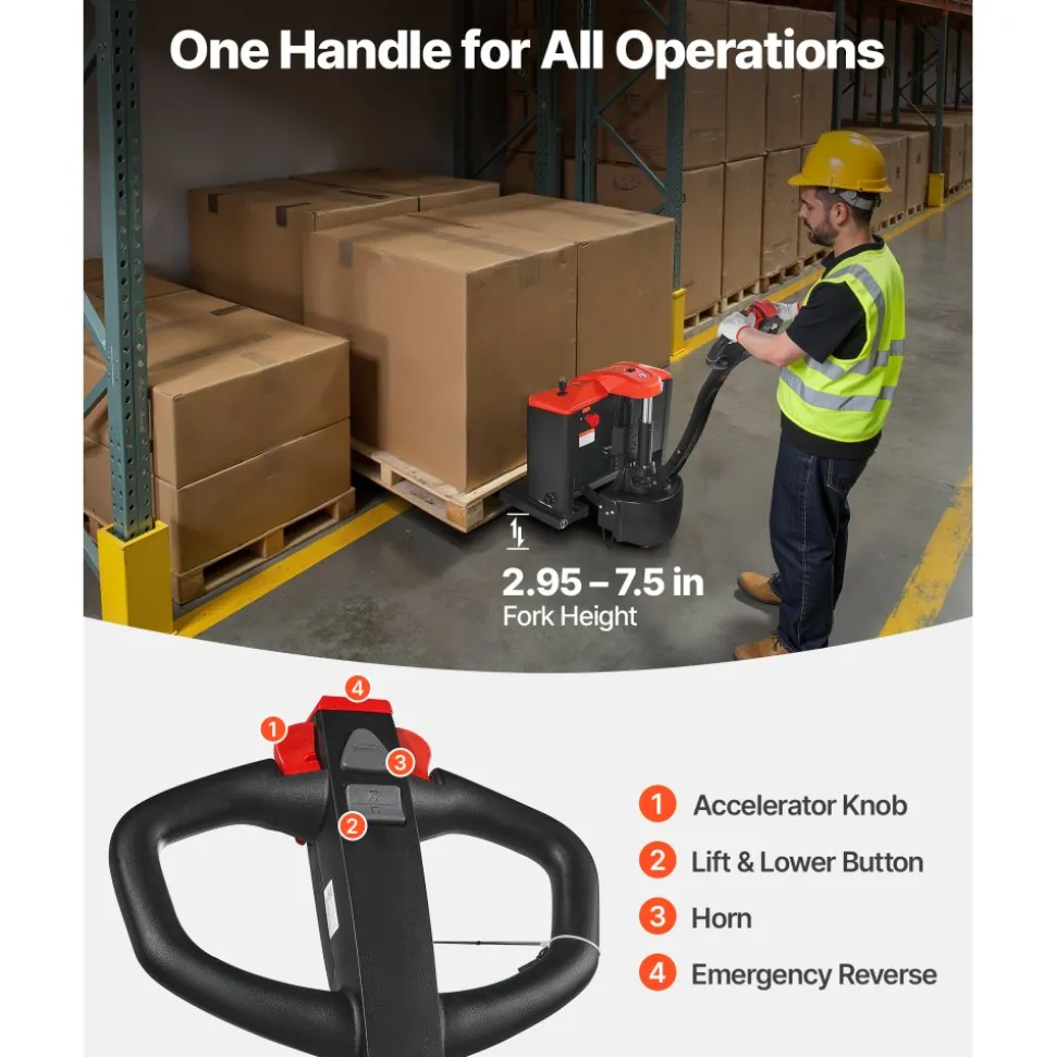 VEVOR Electric Pallet Jack, 4400 lbs Load Capacity, Lithium Battery Powered Pallet Jack Truck with 48L x 27W Inch Forks for Material Handling, Suitable for Warehouse, Supermarket, Manufacturing