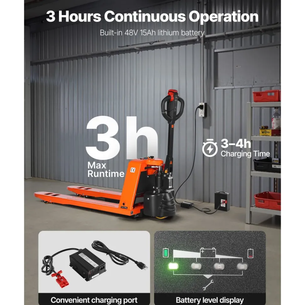 VEVOR Electric Pallet Jack, 3300 lbs Load Capacity, Lithium Battery Powered Pallet Jack Truck with 48L x 27W Inch Forks for Material Handling, Suitable for Warehouse, Supermarket, Manufacturing