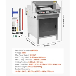 VEVOR Electric Paper Cutter, Heavy Duty Metal Paper Cutter Machine, 18.9 inch Cutting Width, 1.97 inch Cutting Thickness, Electric Hydraulic Guillotine Trimmer with Infrared Function & Spare Blade