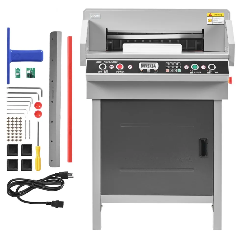 VEVOR Electric Paper Cutter, Heavy Duty Metal Paper Cutter Machine, 18.9 inch Cutting Width, 1.97 inch Cutting Thickness, Electric Hydraulic Guillotine Trimmer with Infrared Function & Spare Blade
