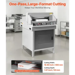 VEVOR Electric Paper Cutter, Heavy Duty Metal Paper Cutter Machine, 18.9 inch Cutting Width, 1.97 inch Cutting Thickness, Electric Hydraulic Guillotine Trimmer with Infrared Function & Spare Blade