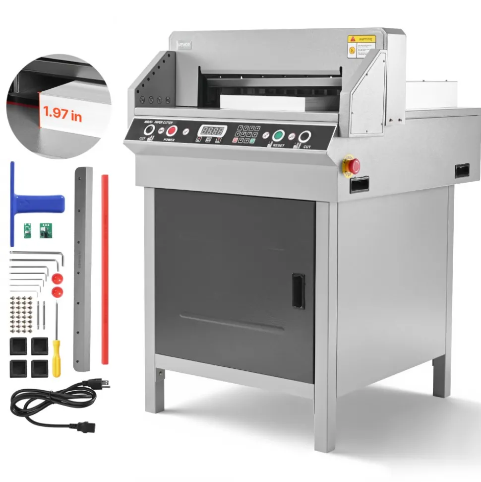 VEVOR Electric Paper Cutter, Heavy Duty Metal Paper Cutter Machine, 18.9 inch Cutting Width, 1.97 inch Cutting Thickness, Electric Hydraulic Guillotine Trimmer with Infrared Function & Spare Blade