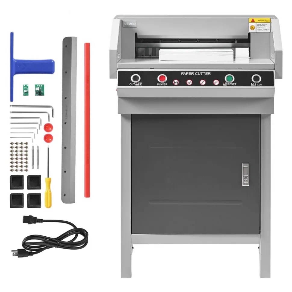 VEVOR Electric Paper Cutter, Heavy Duty Metal Paper Cutter Machine, 17.72 inch Cutting Width, 1.57 inch Cutting Thickness, Electric Guillotine Trimmer with Infrared Function and Spare Blade