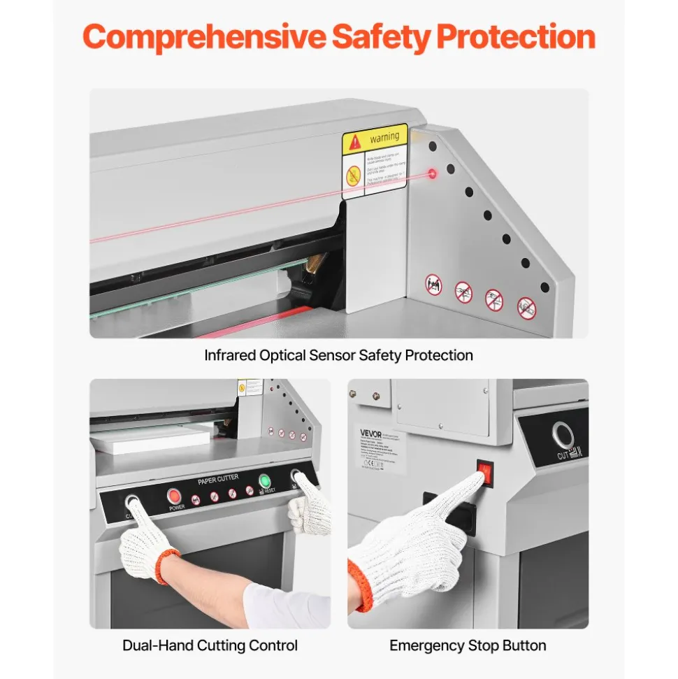 VEVOR Electric Paper Cutter, Heavy Duty Metal Paper Cutter Machine, 17.72 inch Cutting Width, 1.57 inch Cutting Thickness, Electric Guillotine Trimmer with Infrared Function and Spare Blade