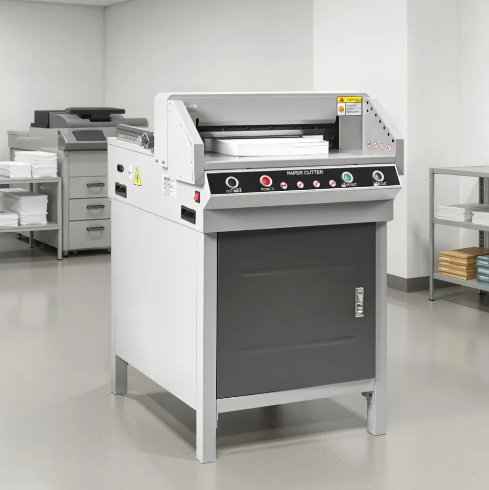 VEVOR Electric Paper Cutter, Heavy Duty Metal Paper Cutter Machine, 17.72 inch Cutting Width, 1.57 inch Cutting Thickness, Electric Guillotine Trimmer with Infrared Function and Spare Blade