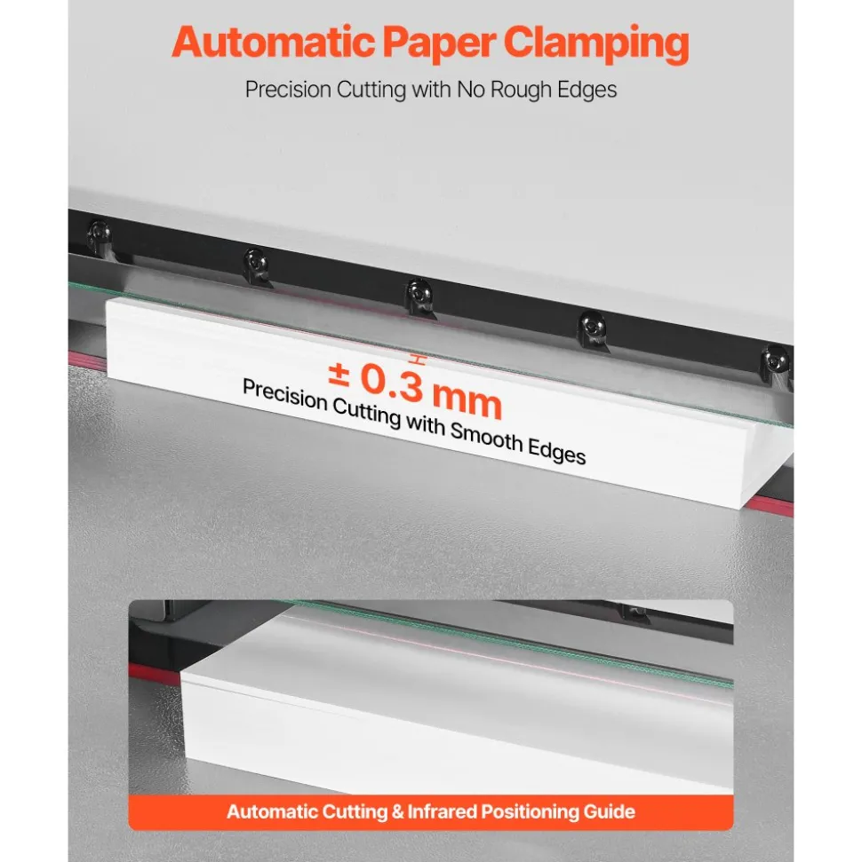 VEVOR Electric Paper Cutter, Heavy Duty Metal Paper Cutter Machine, 17.72 inch Cutting Width, 1.57 inch Cutting Thickness, Electric Guillotine Trimmer with Infrared Function and Spare Blade
