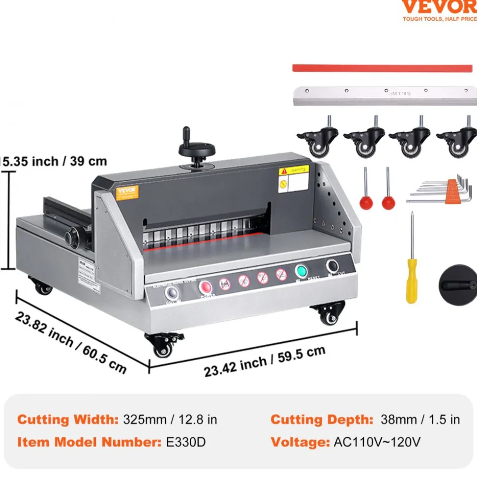 VEVOR Electric Paper Cutter, 13" /330.2mm Cutting Width, 1.57"/40mm Cutting Thickness, Desktop Paper Cutting Machine with Button Control, Electric Paper Trimmer for Office, School, Printing Plant