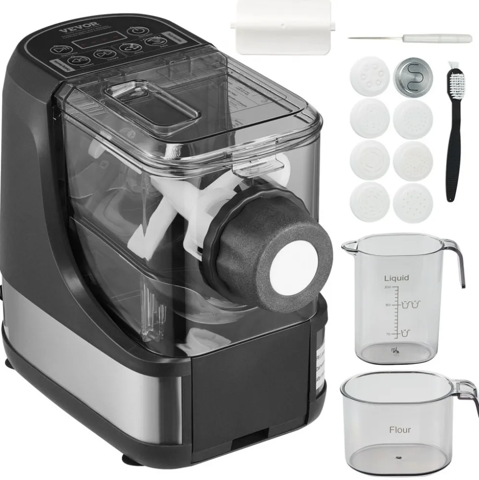 VEVOR Electric Pasta Maker, 150W Automatic Noodle Maker Machine with 8 Pasta Shapes, 4 Intelligent Modes, 500g Flour Capacity Pasta Maker Machine with Measuring Cups, Cleaning Brush for Home Kitchen