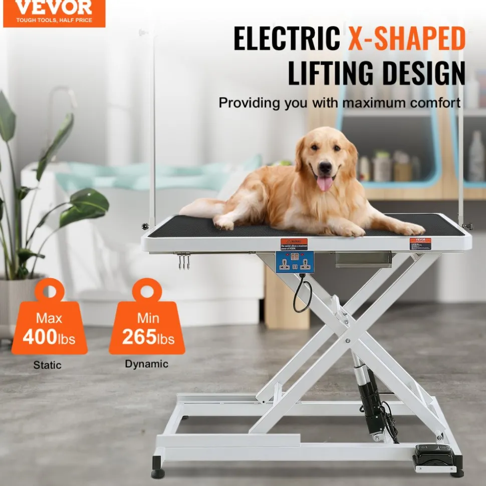 VEVOR 50" Electric Pet Grooming Table, Heavy Duty Dog Grooming Arm for Large Dogs, Height Adjustable Dog Grooming Station, Anti Slip Tabletop/Dog Grooming Station, Max Bearing 400LBS