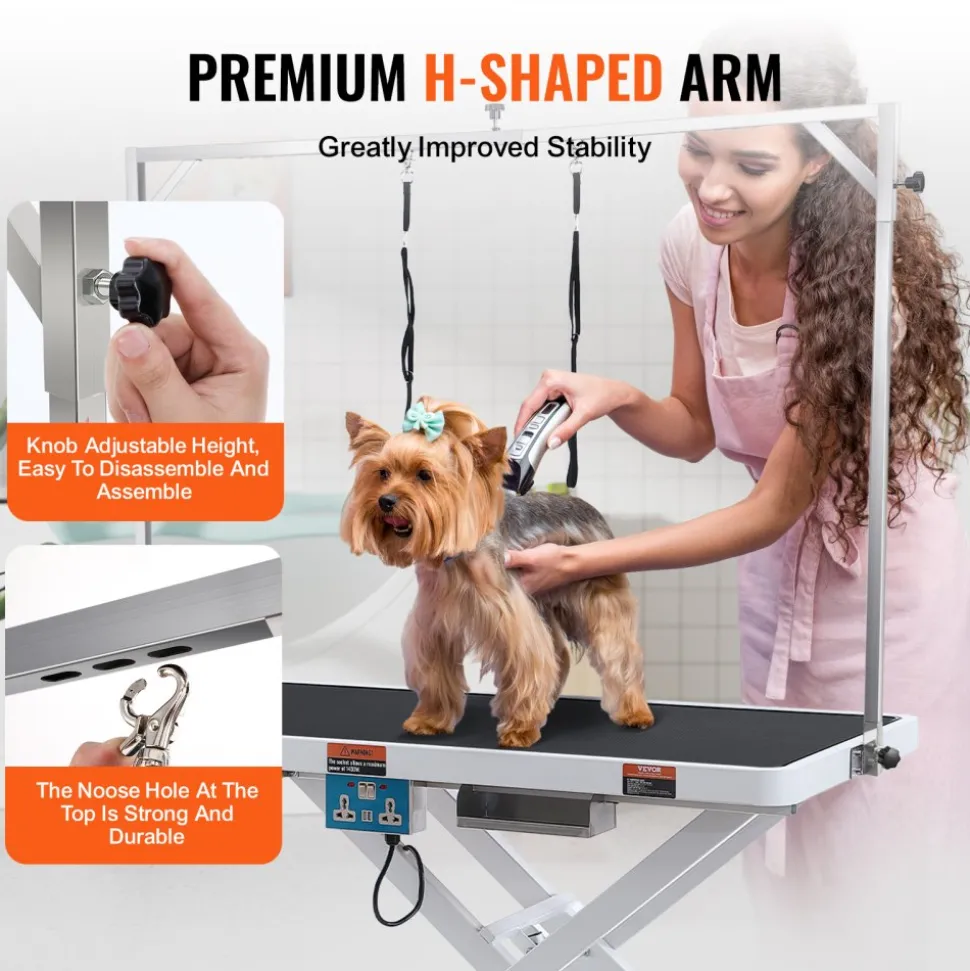 VEVOR 50" Electric Pet Grooming Table, Heavy Duty Dog Grooming Arm for Large Dogs, Height Adjustable Dog Grooming Station, Anti Slip Tabletop/Dog Grooming Station, Max Bearing 400LBS