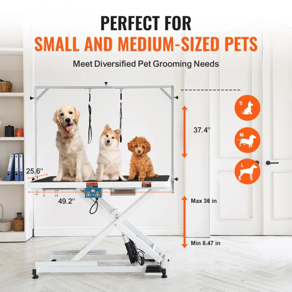 VEVOR 50" Electric Pet Grooming Table, Heavy Duty Dog Grooming Arm for Large Dogs, Height Adjustable Dog Grooming Station, Anti Slip Tabletop/Dog Grooming Station, Max Bearing 400LBS