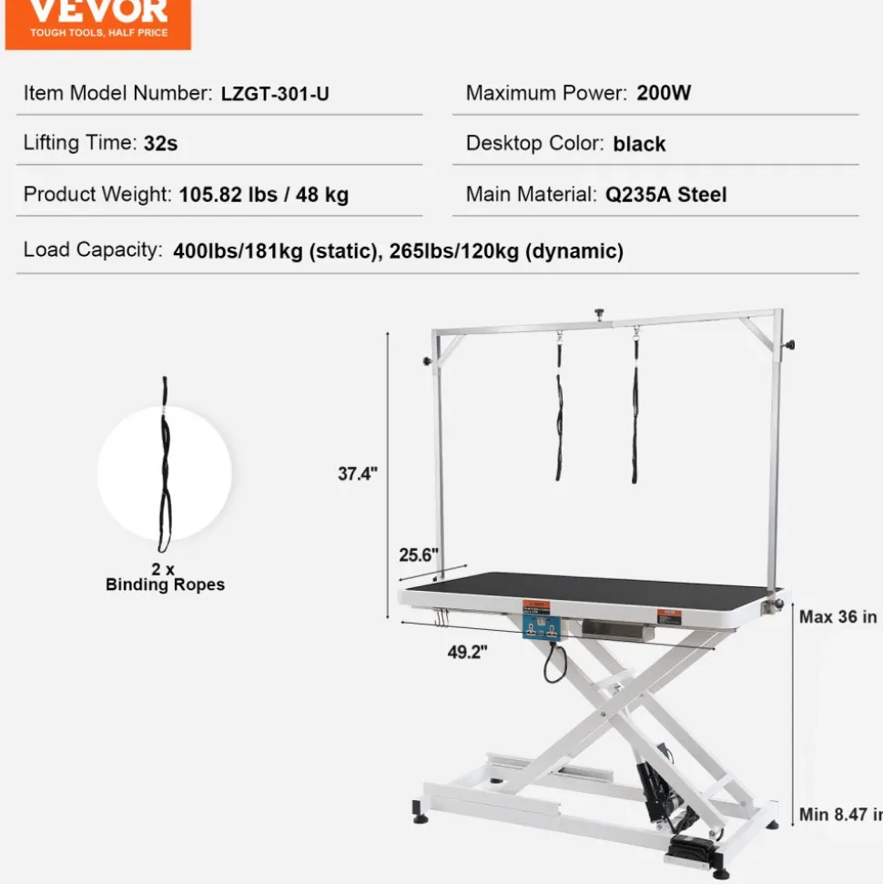 VEVOR 50" Electric Pet Grooming Table, Heavy Duty Dog Grooming Arm for Large Dogs, Height Adjustable Dog Grooming Station, Anti Slip Tabletop/Dog Grooming Station, Max Bearing 400LBS