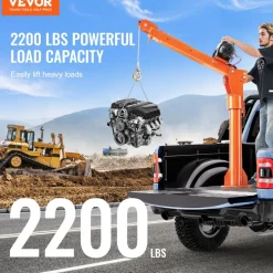 VEVOR Electric Pickup Truck Crane, 2200 lbs, Folding Truck-Mounted Bed Crane with Electric Winch 6000 lbs, Steel Pickup Truck Jib Crane Hoist 360° Swivel for Lifting Goods in Construction, Factory