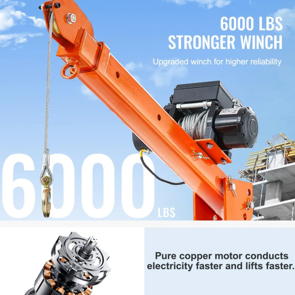 VEVOR Electric Pickup Truck Crane, 2200 lbs, Folding Truck-Mounted Bed Crane with Electric Winch 6000 lbs, Steel Pickup Truck Jib Crane Hoist 360° Swivel for Lifting Goods in Construction, Factory