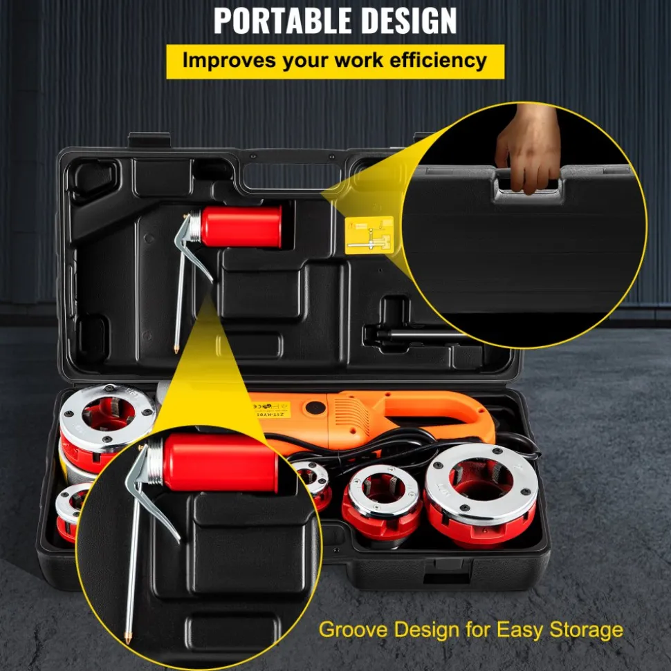VEVOR Electric Pipe Threader, 2300W Pipe Threading Machine with 6 Dies 1/2"-2", 110V Hand-held Pipe Threader Machine with Copper Motor, Portable Electric Pipe Threading Kit with Carrying Case