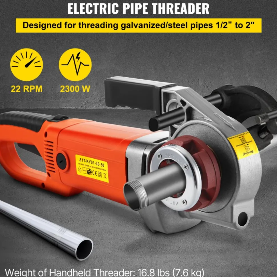 VEVOR Electric Pipe Threader, 2300W Pipe Threading Machine with 6 Dies 1/2"-2", 110V Hand-held Pipe Threader Machine with Copper Motor, Portable Electric Pipe Threading Kit with Carrying Case