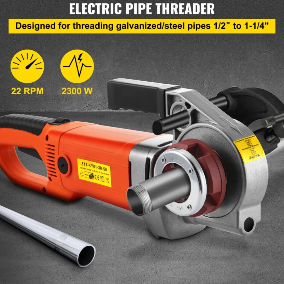 VEVOR Electric Pipe Threader, 2300W Pipe Threading Machine with 4 Dies 1/2" - 1 1/4", 110V Hand-held Pipe Threader Machine with Copper Motor, Portable Electric Pipe Threading Kit with Carrying Case