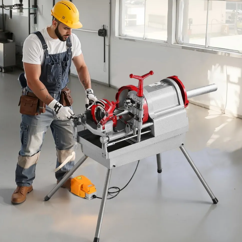 VEVOR Electric Pipe Threader Machine, 900W 2-Speed Threading Cutting Machine, 1/2 to 4 inch Pipes Threading Cutter Tool with Foot Pedal for Plumbing, Automotive Repairs, Metalworking
