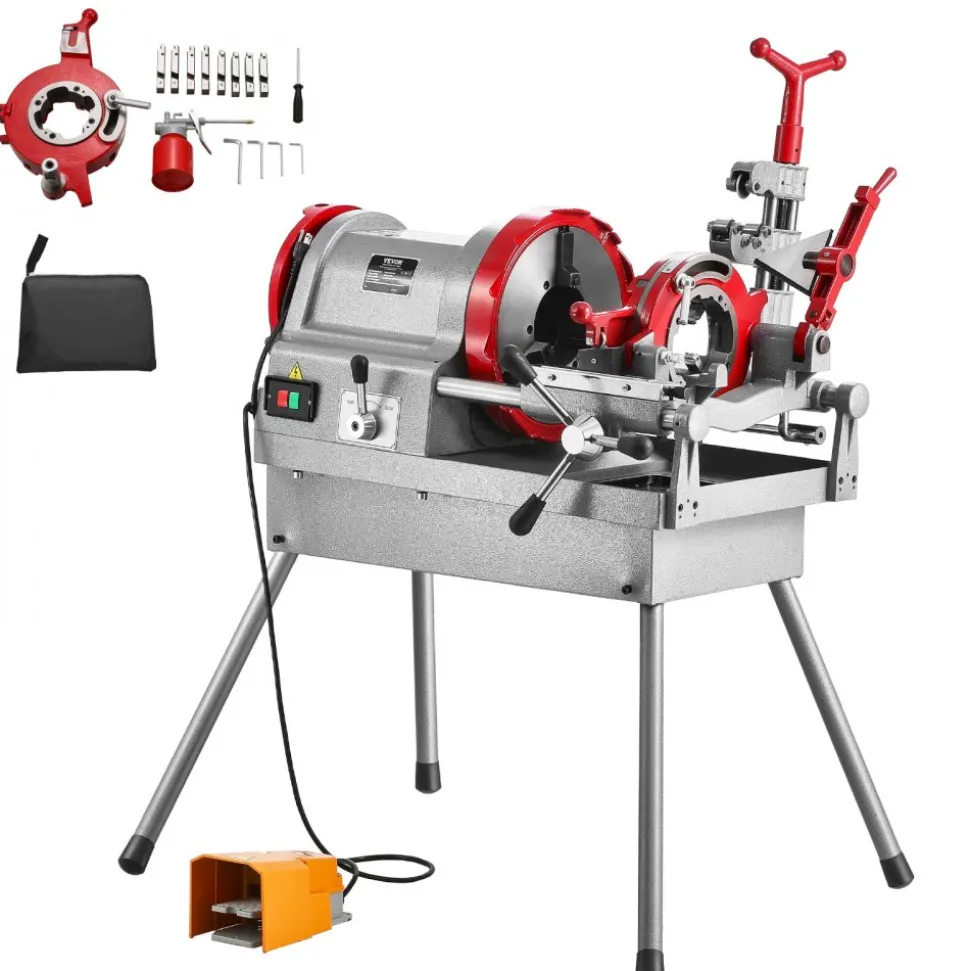 VEVOR Electric Pipe Threader Machine, 900W 2-Speed Threading Cutting Machine, 1/2 to 4 inch Pipes Threading Cutter Tool with Foot Pedal for Plumbing, Automotive Repairs, Metalworking