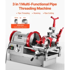VEVOR Electric Pipe Threader Machine, 900W 2-Speed Threading Cutting Machine, 1/2 to 4 inch Pipes Threading Cutter Tool with Foot Pedal for Plumbing, Automotive Repairs, Metalworking