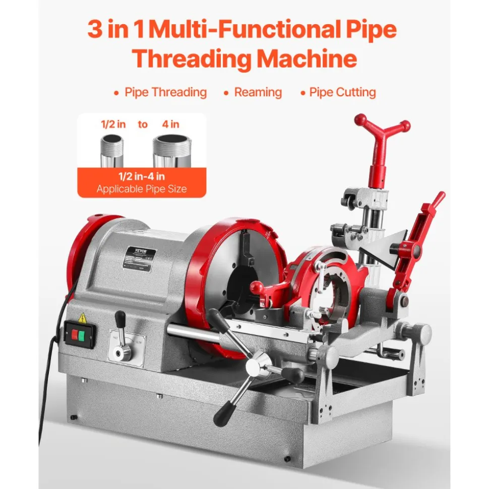 VEVOR Electric Pipe Threader Machine, 900W 2-Speed Threading Cutting Machine, 1/2 to 4 inch Pipes Threading Cutter Tool with Foot Pedal for Plumbing, Automotive Repairs, Metalworking