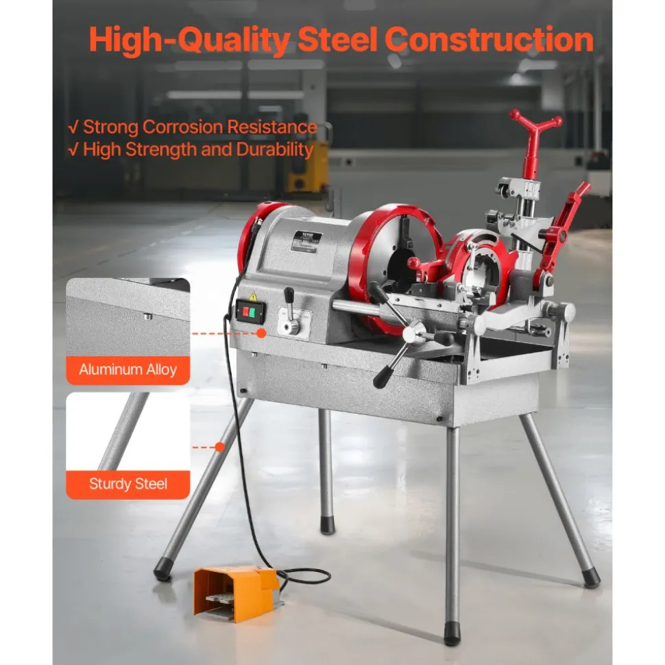VEVOR Electric Pipe Threader Machine, 900W 2-Speed Threading Cutting Machine, 1/2 to 4 inch Pipes Threading Cutter Tool with Foot Pedal for Plumbing, Automotive Repairs, Metalworking