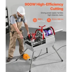 VEVOR Electric Pipe Threader Machine, 900W 2-Speed Threading Cutting Machine, 1/2 to 4 inch Pipes Threading Cutter Tool with Foot Pedal for Plumbing, Automotive Repairs, Metalworking