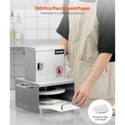 VEVOR Electric Pizza Dough Press Machine, 6 inch Pizza Pastry Press Plate, Stainless Steel Bread Presser, Adjustable Thickness Commercial Forming Machine, with 100 Pcs Parchment Paper