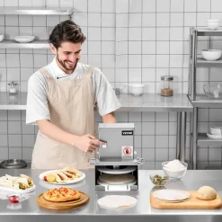 VEVOR Electric Pizza Dough Press Machine, 6 inch Pizza Pastry Press Plate, Stainless Steel Bread Presser, Adjustable Thickness Commercial Forming Machine, with 100 Pcs Parchment Paper