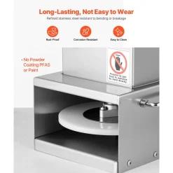 VEVOR Electric Pizza Dough Press Machine, 6 inch Pizza Pastry Press Plate, Stainless Steel Bread Presser, Adjustable Thickness Commercial Forming Machine, with 100 Pcs Parchment Paper