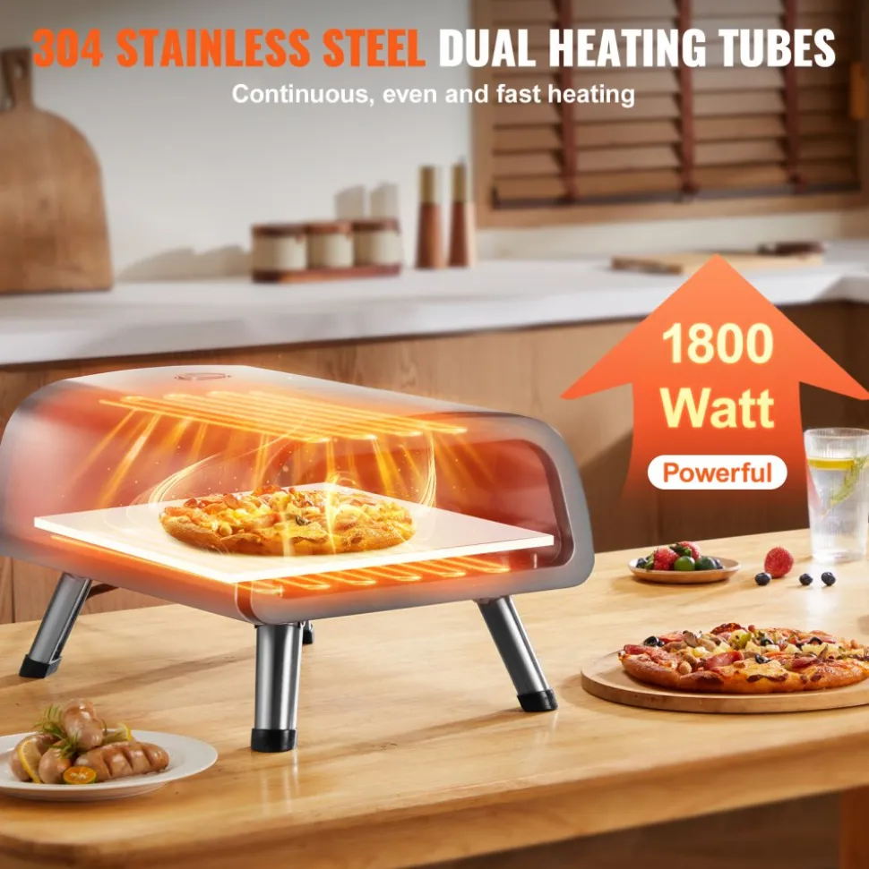 VEVOR 12" Electric Pizza Oven Countertop, Stainless Steel Pizza Maker Machine with Pizza Stone and Spatula, Heats up to 850°F, Multipurpose Indoor & Outdoor Pizza Cooker for Restaurant Home Camping