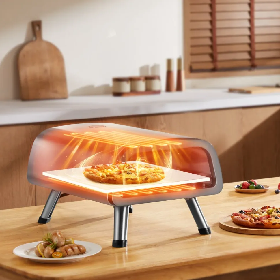 VEVOR 12" Electric Pizza Oven Countertop, Stainless Steel Pizza Maker Machine with Pizza Stone and Spatula, Heats up to 850°F, Multipurpose Indoor & Outdoor Pizza Cooker for Restaurant Home Camping